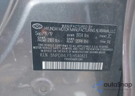 2020 Hyundai Elantra Sel z USA, uszkodzony, nr VIN 5NPD84LF1LH540823